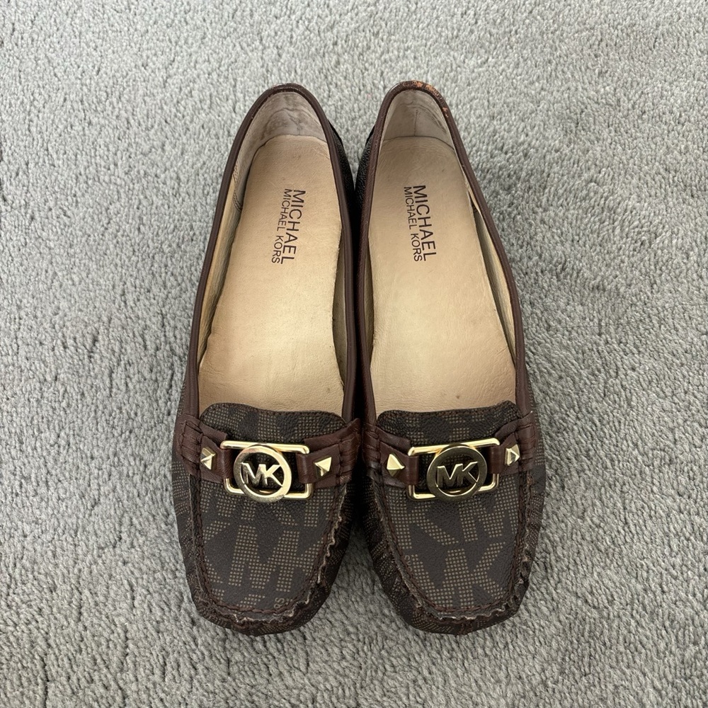 Michael Kors Brown Logo Loafers with Gold Charm